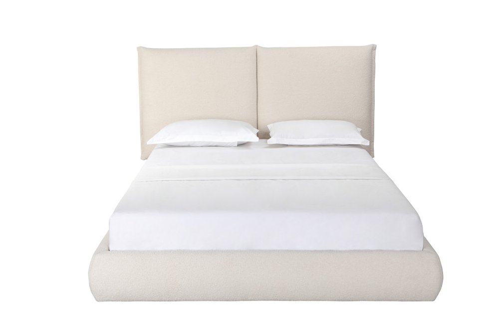 Beige Tufted Boucle Queen Bed Frame
