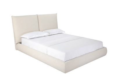 Beige Tufted Boucle Queen Bed Frame