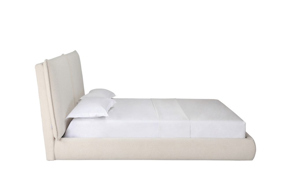 Beige Tufted Boucle Queen Bed Frame