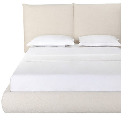 Beige Tufted Boucle Queen Bed Frame