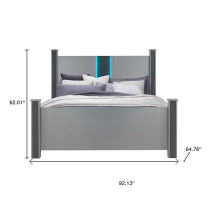 Silver Wood And Faux Crystals Lighted Queen Four Poster Bed Frame