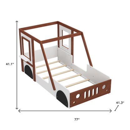 Mahogany and White Wood Twin Race Car Playhouse Bed Frame