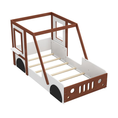 Mahogany and White Wood Twin Race Car Playhouse Bed Frame