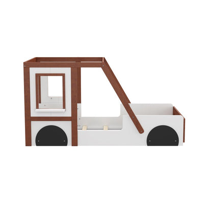 Mahogany and White Wood Twin Race Car Playhouse Bed Frame
