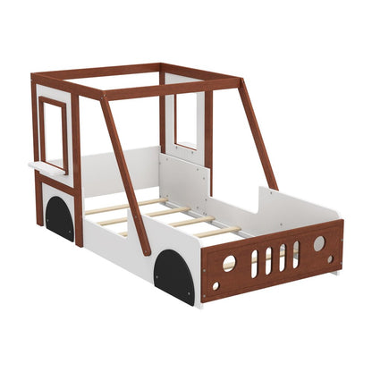Mahogany and White Wood Twin Race Car Playhouse Bed Frame