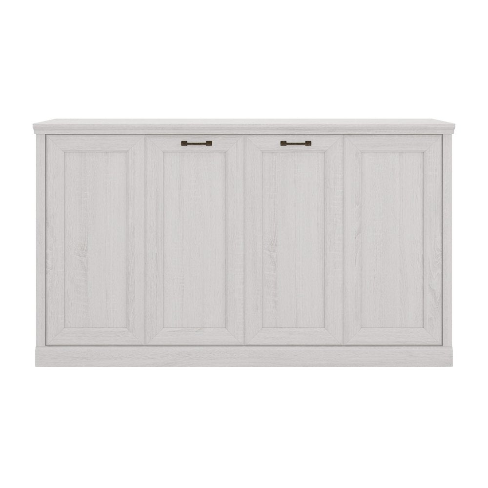 White Inlaid Panels Distressed Solid Wood Twin Murphy Bed