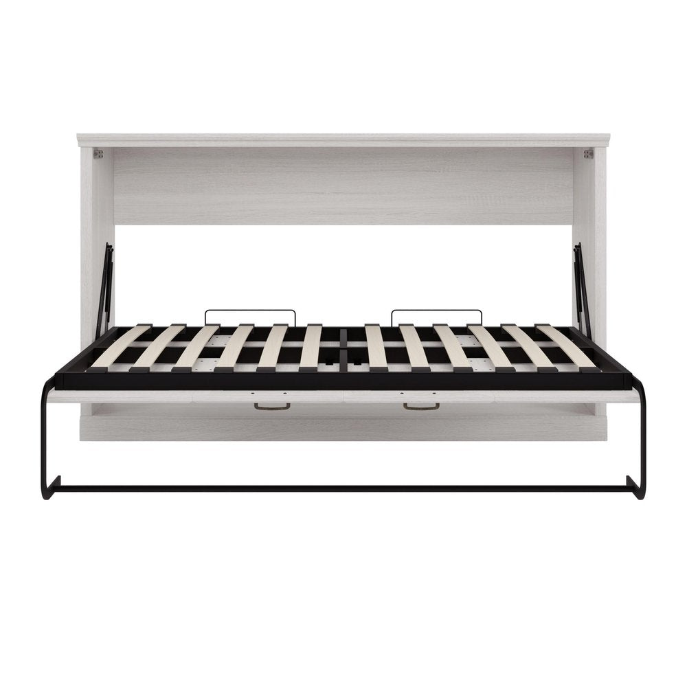 White Inlaid Panels Distressed Solid Wood Twin Murphy Bed