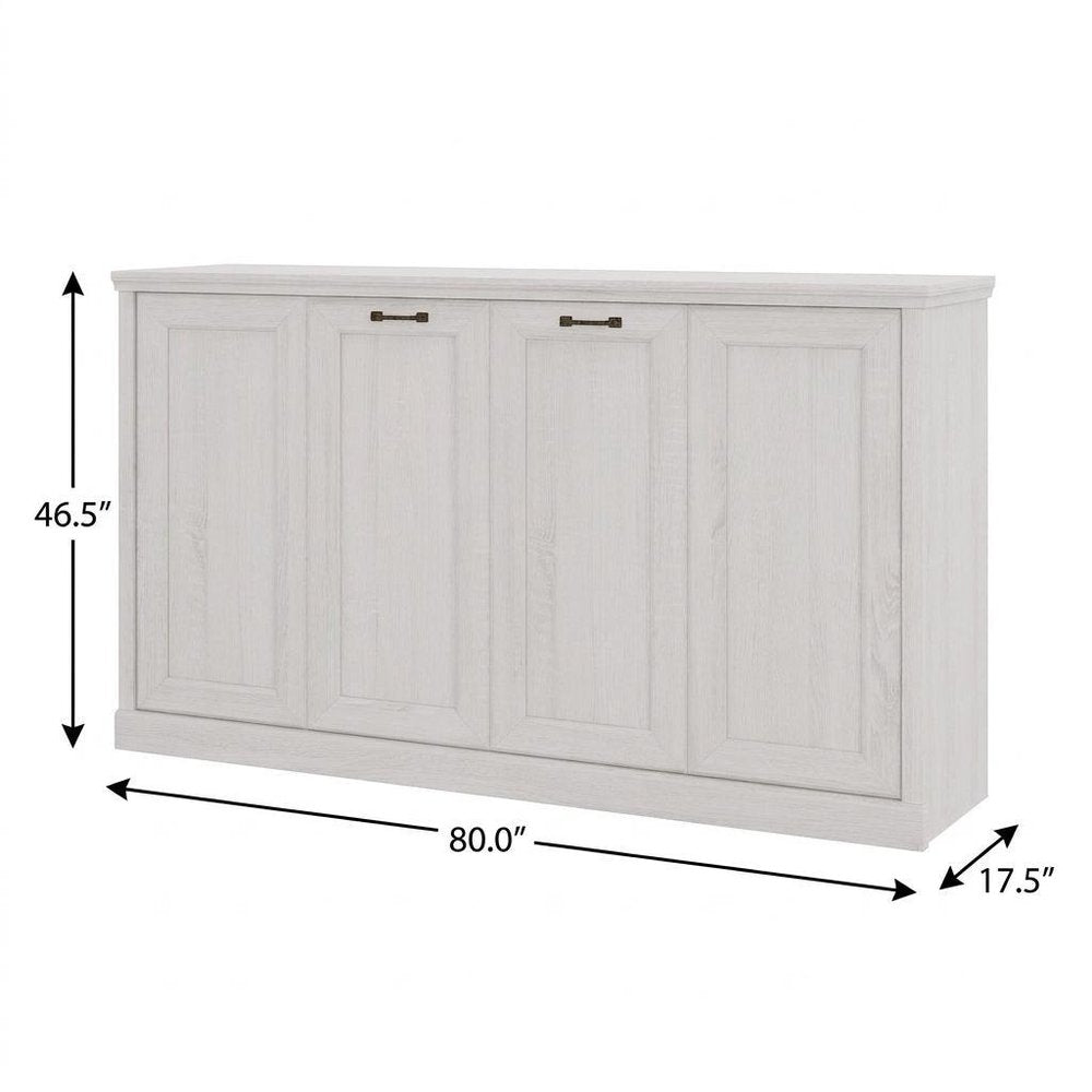White Inlaid Panels Distressed Solid Wood Twin Murphy Bed