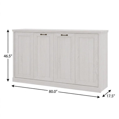 White Inlaid Panels Distressed Solid Wood Twin Murphy Bed