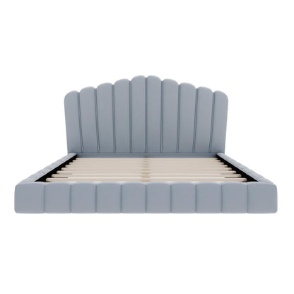Light Blue Solid Wood And Tufted Velvet Upholstered Queen Bed Frame