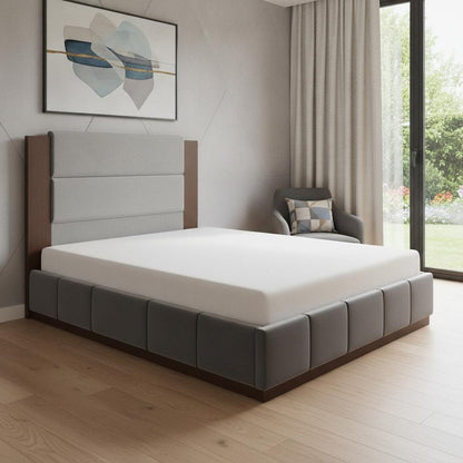 Gray Solid Wood And Tufted Velvet Upholstered Queen Bed Frame