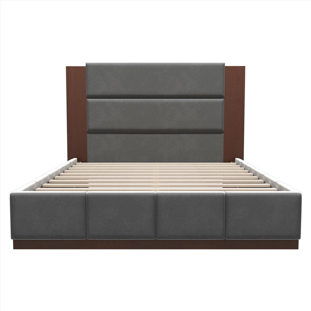 Gray Solid Wood And Tufted Velvet Upholstered Queen Bed Frame