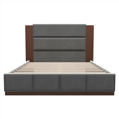 Gray Solid Wood And Tufted Velvet Upholstered Queen Bed Frame