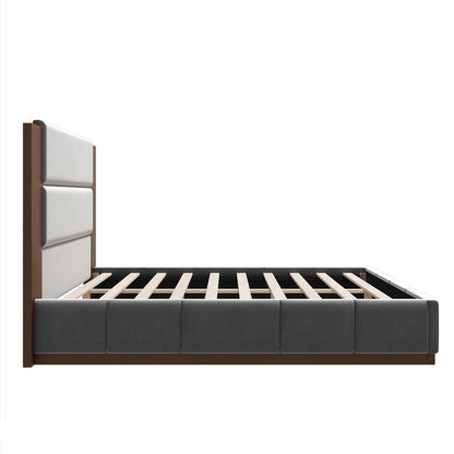Gray Solid Wood And Tufted Velvet Upholstered Queen Bed Frame