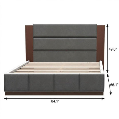 Gray Solid Wood And Tufted Velvet Upholstered Queen Bed Frame