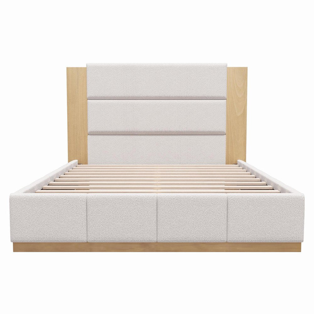 White Solid Wood And Tufted Velvet Upholstered Queen Bed Frame