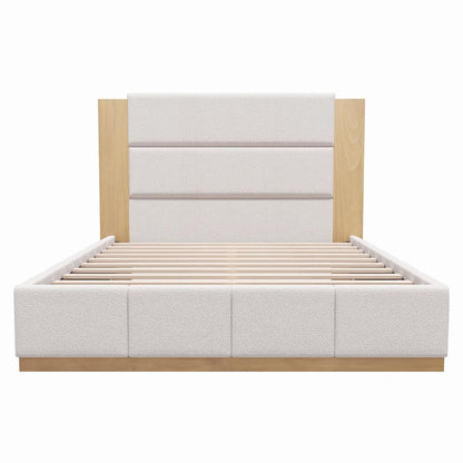 White Solid Wood And Tufted Velvet Upholstered Queen Bed Frame