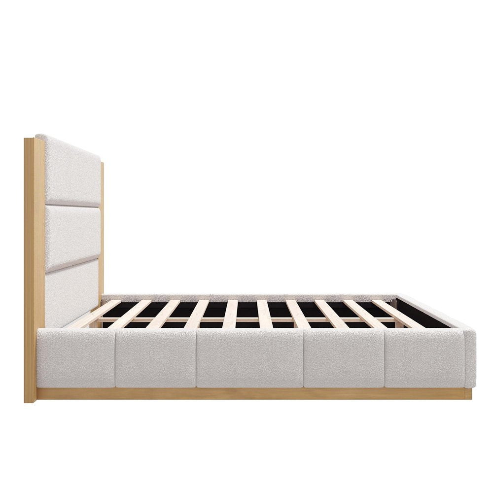 White Solid Wood And Tufted Velvet Upholstered Queen Bed Frame