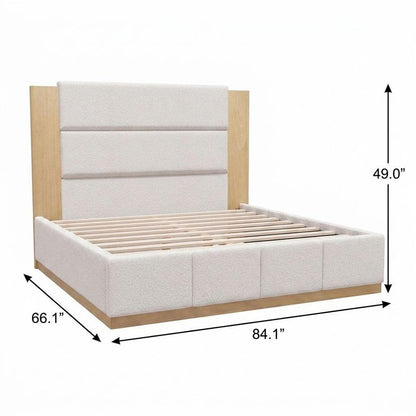 White Solid Wood And Tufted Velvet Upholstered Queen Bed Frame