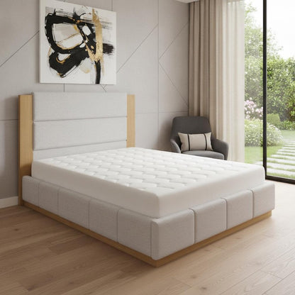 White Solid Wood And Tufted Velvet Upholstered Queen Bed Frame