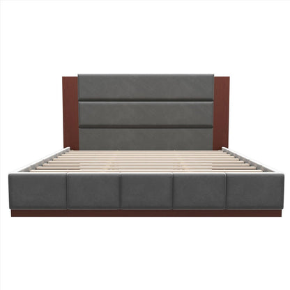 Gray Solid Wood And Tufted Velvet Upholstered Queen Bed Frame