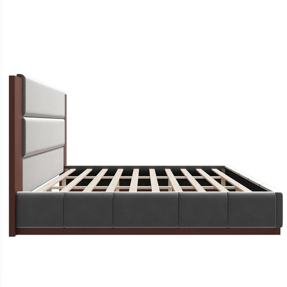 Gray Solid Wood And Tufted Velvet Upholstered Queen Bed Frame