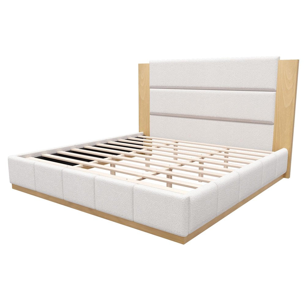 White Solid Wood And Tufted Velvet Upholstered Queen Bed Frame