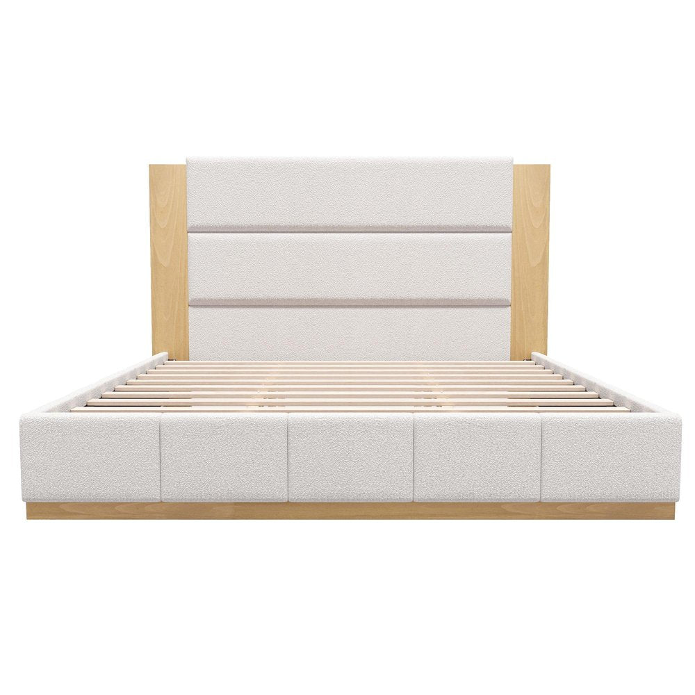 White Solid Wood And Tufted Velvet Upholstered Queen Bed Frame