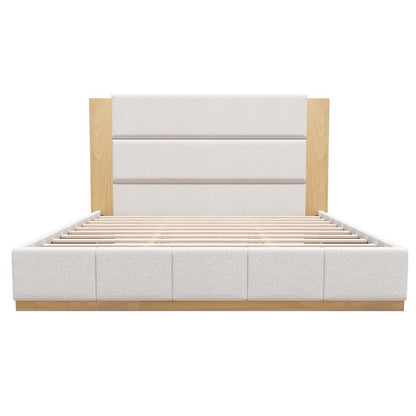 White Solid Wood And Tufted Velvet Upholstered Queen Bed Frame