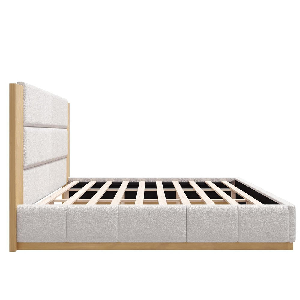 White Solid Wood And Tufted Velvet Upholstered Queen Bed Frame
