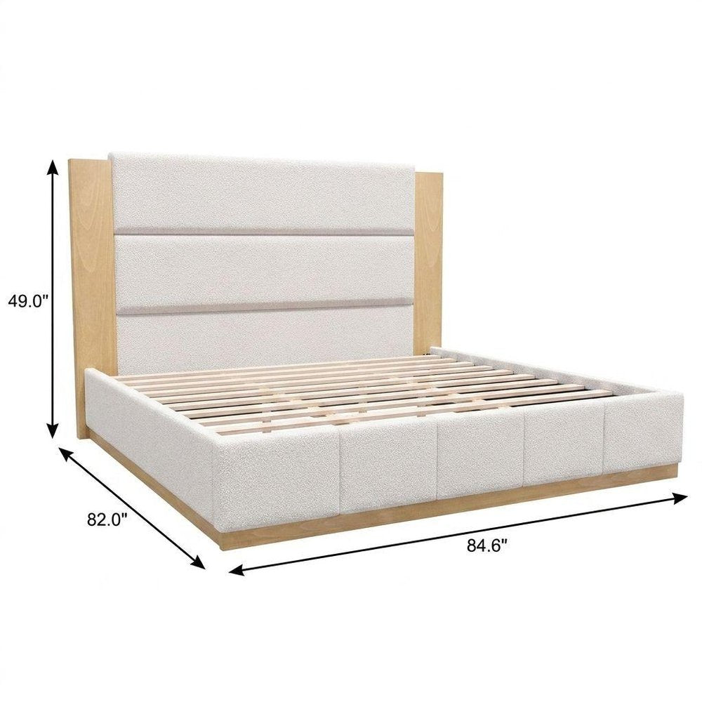 White Solid Wood And Tufted Velvet Upholstered Queen Bed Frame