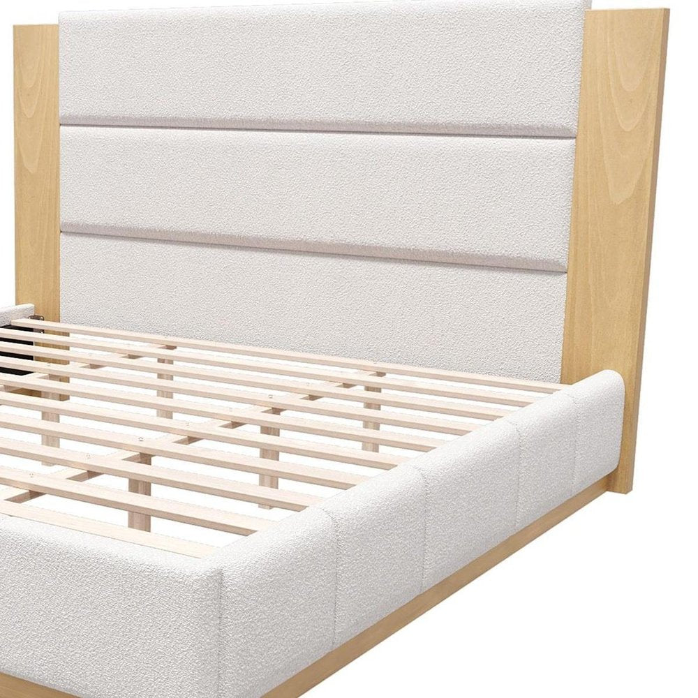 White Solid Wood And Tufted Velvet Upholstered Queen Bed Frame