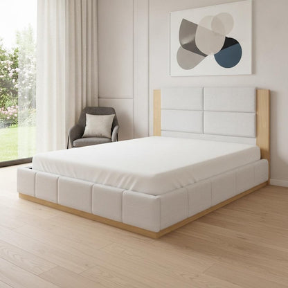 White Solid Wood And Tufted Velvet Upholstered Queen Bed Frame