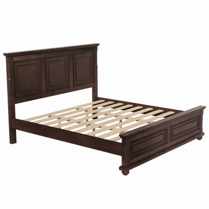 Brown Inlaid Panels Solid Wood King Bed Frame