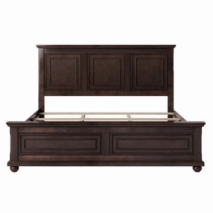 Brown Inlaid Panels Solid Wood King Bed Frame