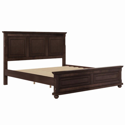 Brown Inlaid Panels Solid Wood King Bed Frame