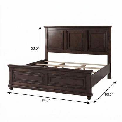 Brown Inlaid Panels Solid Wood King Bed Frame