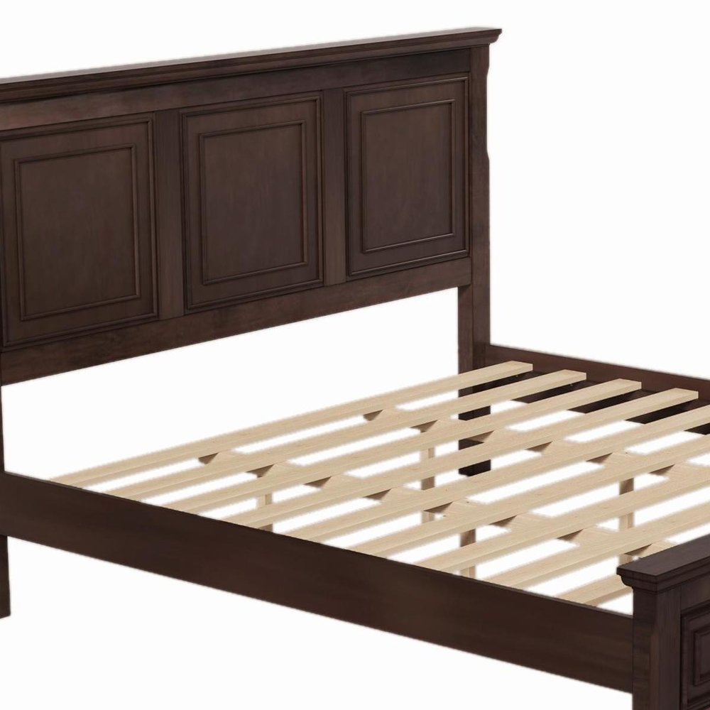 Brown Inlaid Panels Solid Wood King Bed Frame