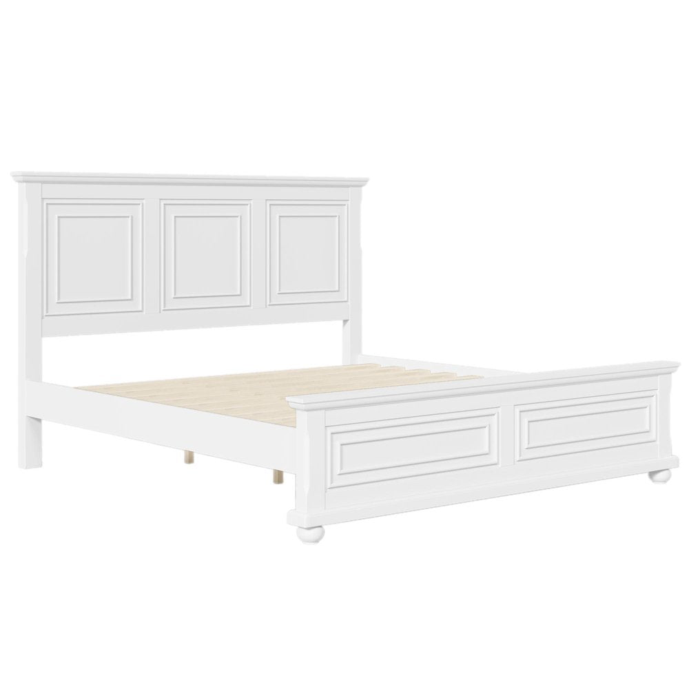 Brown Inlaid Panels Solid Wood King Bed Frame