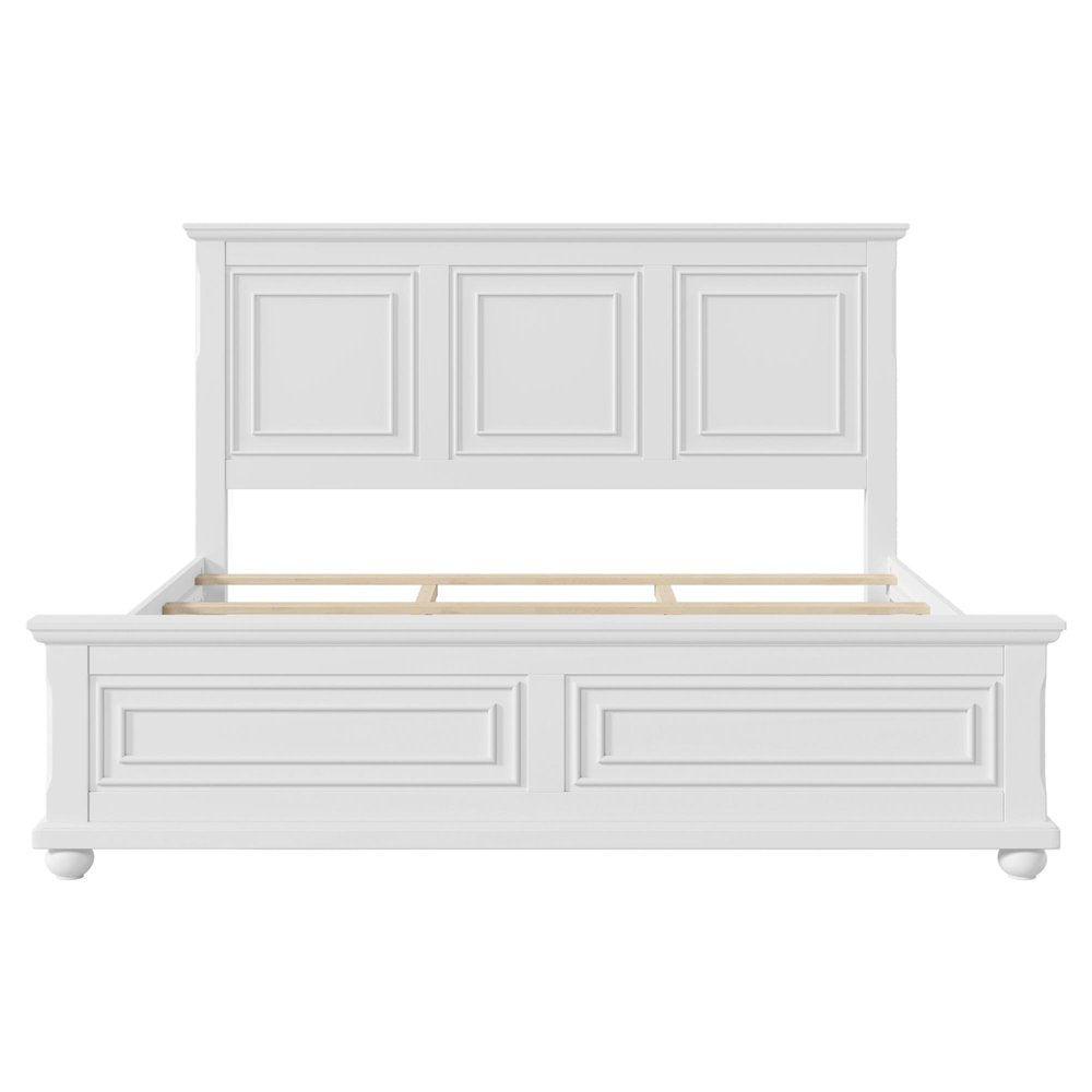 Brown Inlaid Panels Solid Wood King Bed Frame