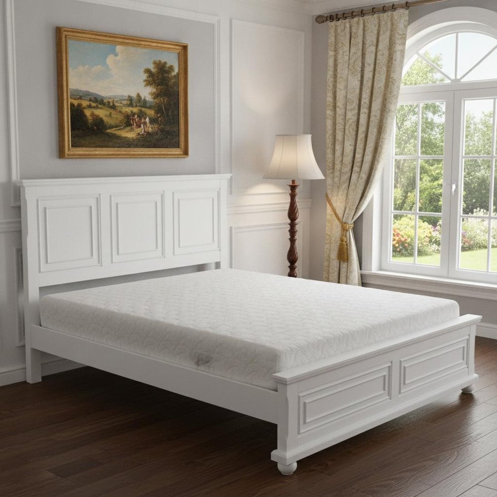 Brown Inlaid Panels Solid Wood King Bed Frame