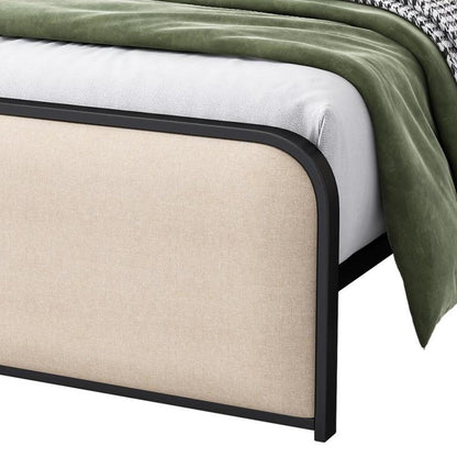 Black And Beige Metal And Linen Upholstered Queen Bed Frame