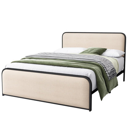 Black And Beige Metal And Linen Upholstered Queen Bed Frame
