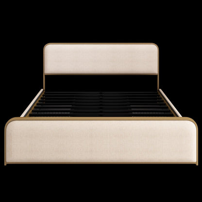 Gold And Beige Metal And Linen Upholstered King Bed Frame