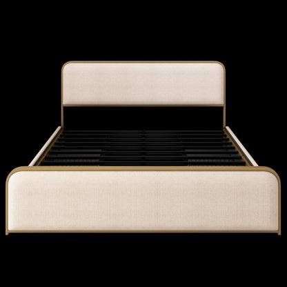 Gold And Beige Metal And Linen Upholstered King Bed Frame