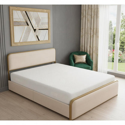 Gold And Beige Metal And Linen Upholstered King Bed Frame