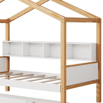 Natural Solid Wood Twin House Bed