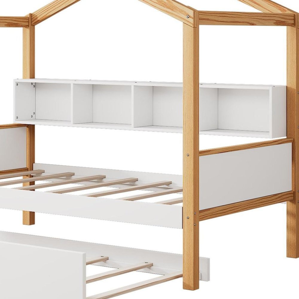 Natural Solid Wood Twin House Bed