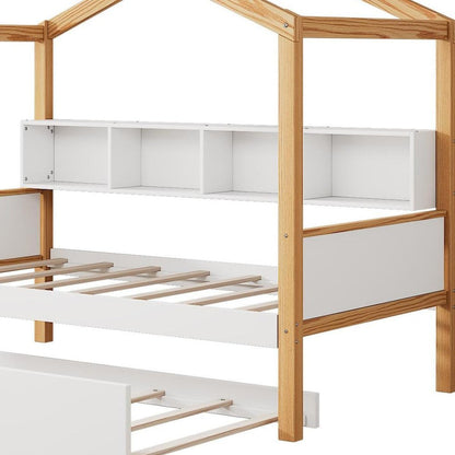 Natural Solid Wood Twin House Bed