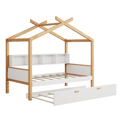 Natural Solid Wood Twin House Bed